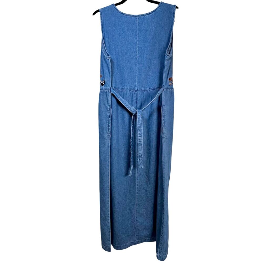 Vintage 90s Kittycore Cat Lady Twee Denim Dress Cottage Granny Kawaii Artsy MED - Picture 5 of 10